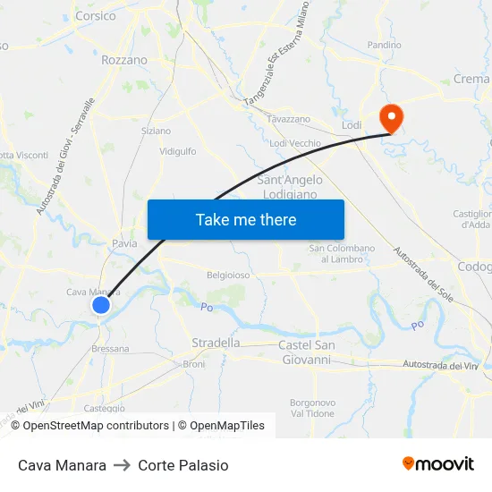 Cava Manara to Corte Palasio map