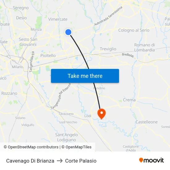 Cavenago Di Brianza to Corte Palasio map