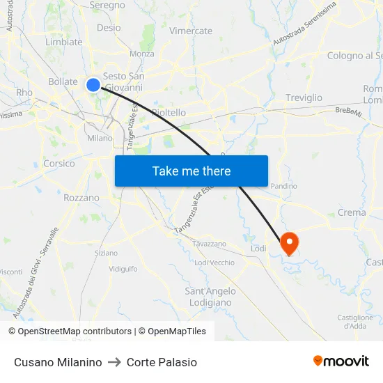 Cusano Milanino to Corte Palasio map