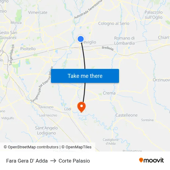 Fara Gera D' Adda to Corte Palasio map