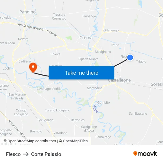 Fiesco to Corte Palasio map
