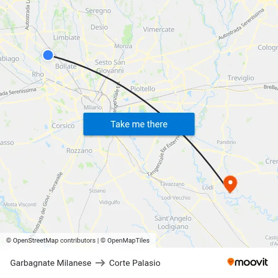 Garbagnate Milanese to Corte Palasio map
