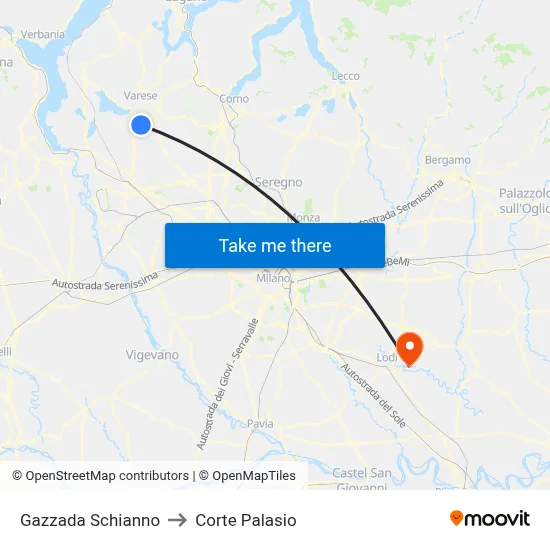 Gazzada Schianno to Corte Palasio map