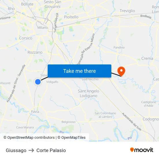 Giussago to Corte Palasio map