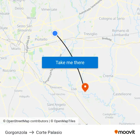 Gorgonzola to Corte Palasio map