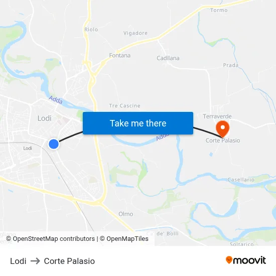 Lodi to Corte Palasio map