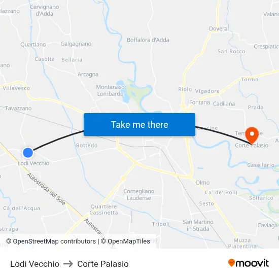 Lodi Vecchio to Corte Palasio map