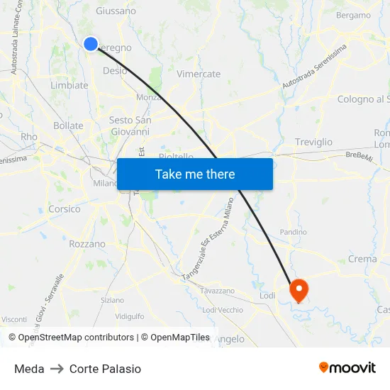 Meda to Corte Palasio map