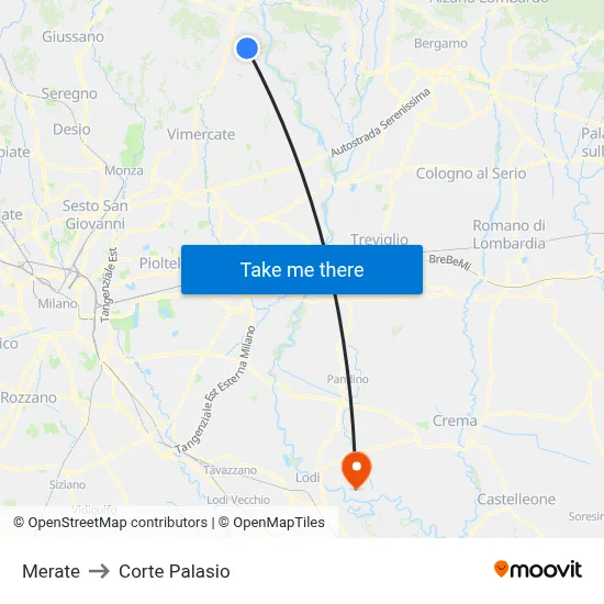 Merate to Corte Palasio map