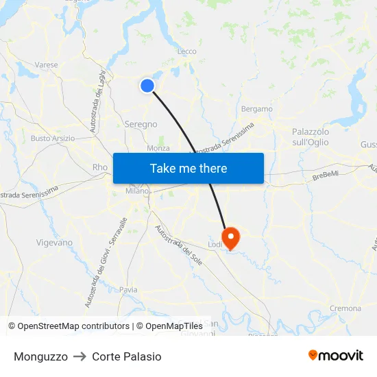 Monguzzo to Corte Palasio map