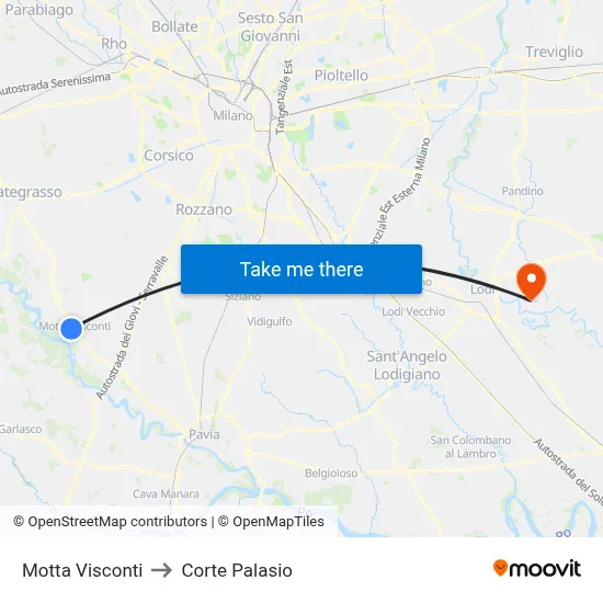 Motta Visconti to Corte Palasio map