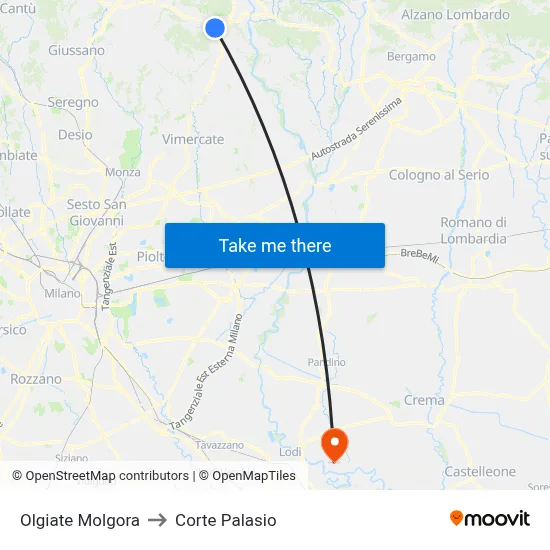 Olgiate Molgora to Corte Palasio map