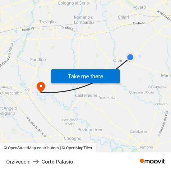 Orzivecchi to Corte Palasio map
