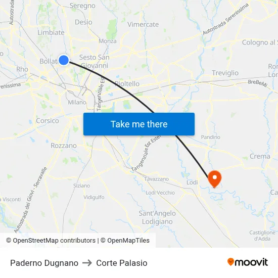 Paderno Dugnano to Corte Palasio map