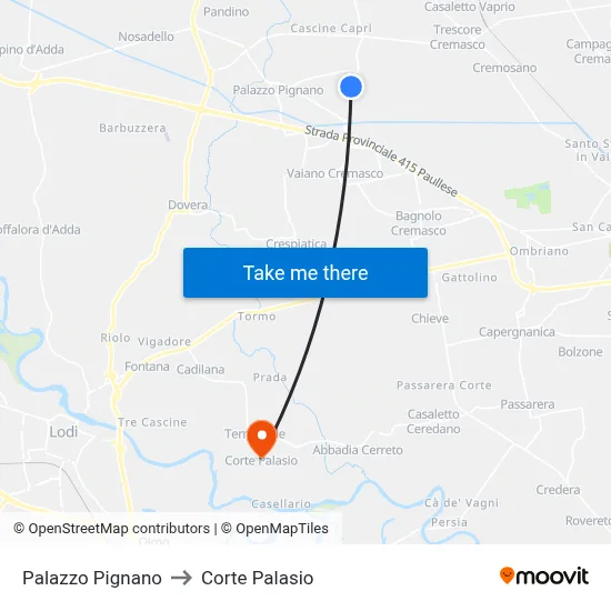 Palazzo Pignano to Corte Palasio map