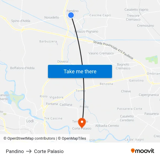 Pandino to Corte Palasio map