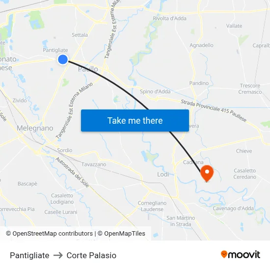 Pantigliate to Corte Palasio map