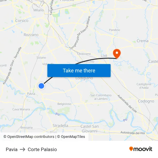 Pavia to Corte Palasio map