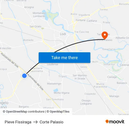 Pieve Fissiraga to Corte Palasio map