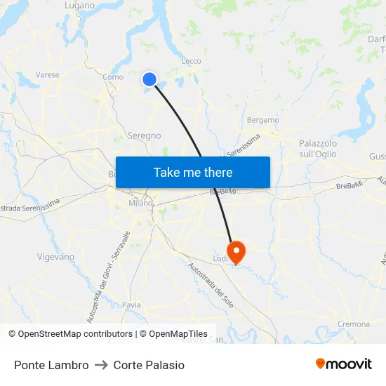 Ponte Lambro to Corte Palasio map