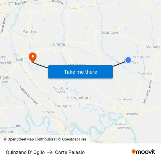 Quinzano D' Oglio to Corte Palasio map