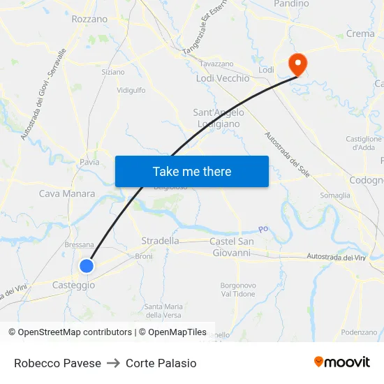 Robecco Pavese to Corte Palasio map