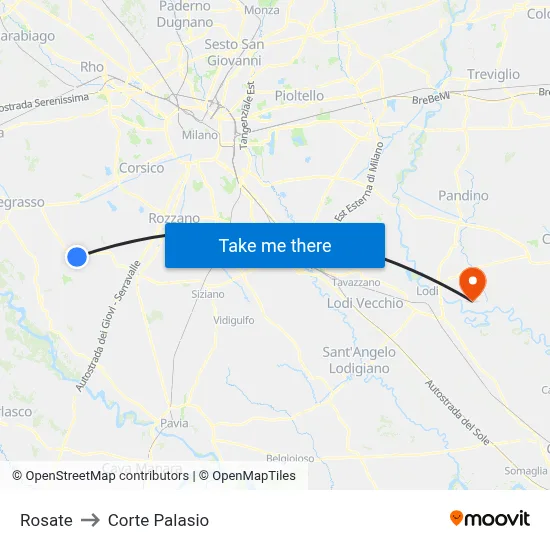 Rosate to Corte Palasio map