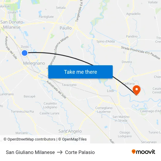San Giuliano Milanese to Corte Palasio map