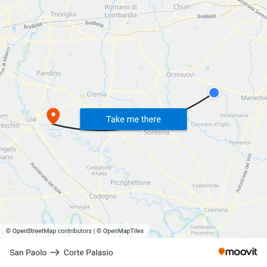 San Paolo to Corte Palasio map