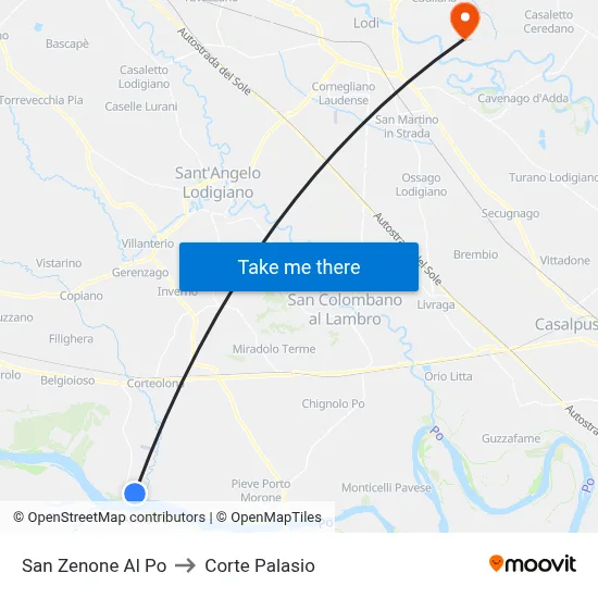 San Zenone al Po to Corte Palasio map