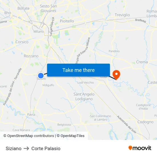 Siziano to Corte Palasio map