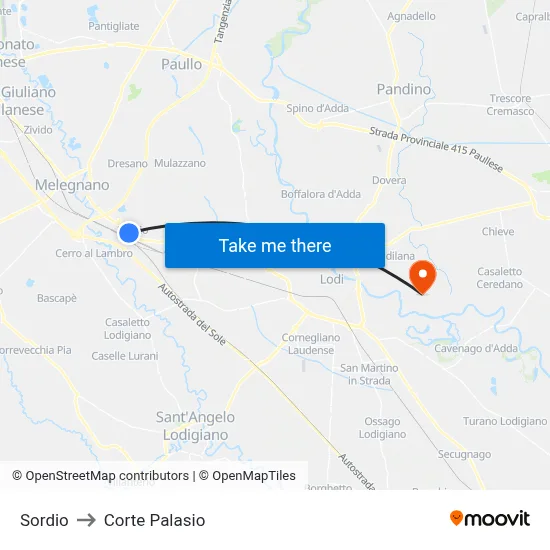 Sordio to Corte Palasio map