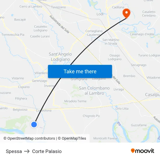 Spessa to Corte Palasio map