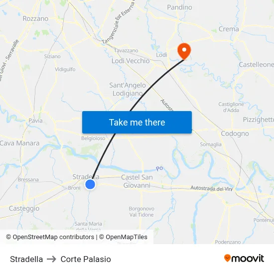 Stradella to Corte Palasio map
