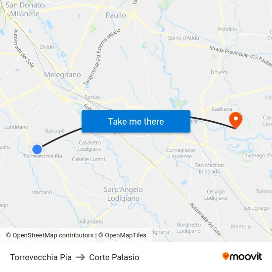 Torrevecchia Pia to Corte Palasio map