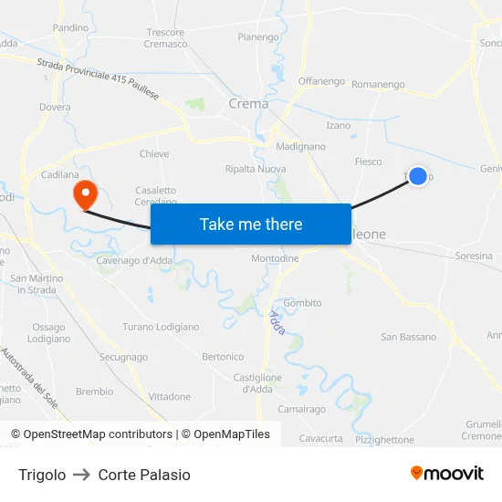 Trigolo to Corte Palasio map