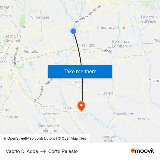 Vaprio d'Adda to Corte Palasio map