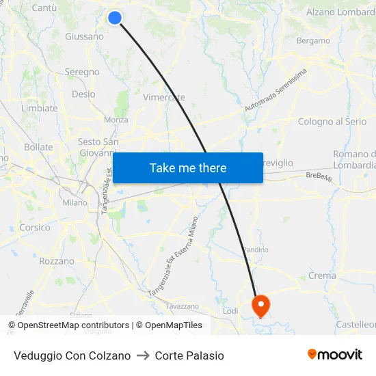 Veduggio Con Colzano to Corte Palasio map