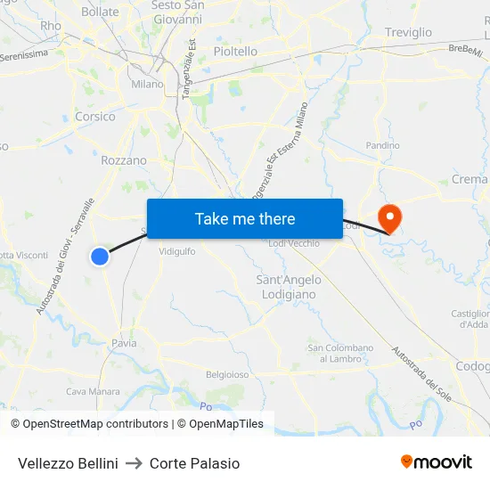 Vellezzo Bellini to Corte Palasio map