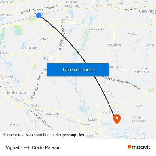 Vignate to Corte Palasio map