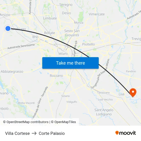 Villa Cortese to Corte Palasio map