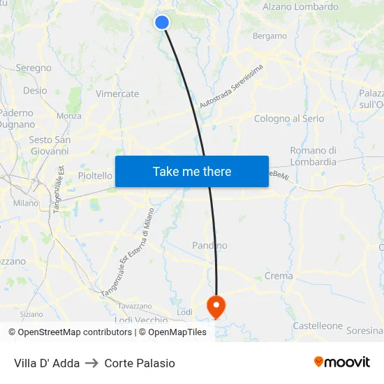 Villa D' Adda to Corte Palasio map