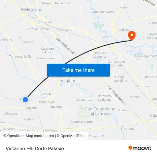 Vistarino to Corte Palasio map