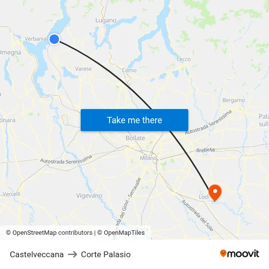 Castelveccana to Corte Palasio map