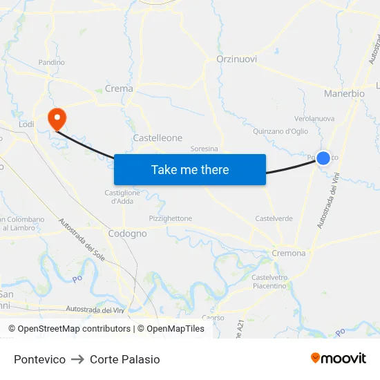 Pontevico to Corte Palasio map