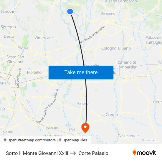 Sotto Il Monte Giovanni Xxiii to Corte Palasio map