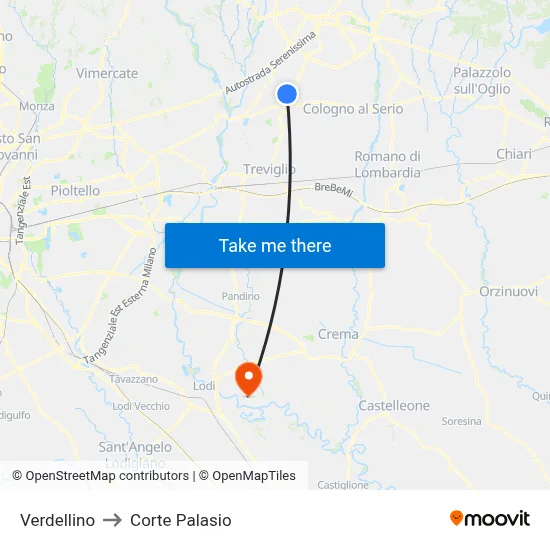 Verdellino to Corte Palasio map