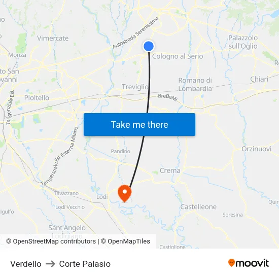 Verdello to Corte Palasio map