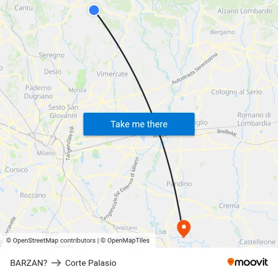 Barzan to Corte Palasio map
