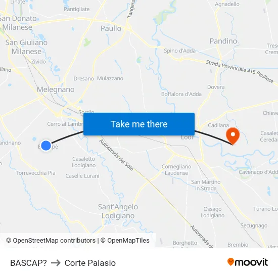 Bascap to Corte Palasio map